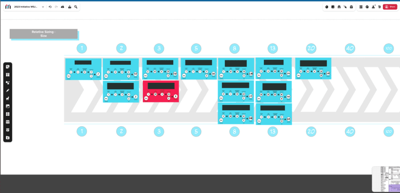 Screenshot of a remote WSJF session using Mural - McKenna Agile Consultants